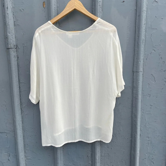 MELISSA NEPTON sheer white V neck blouse loose fit, size Large - Picture 2 of 6